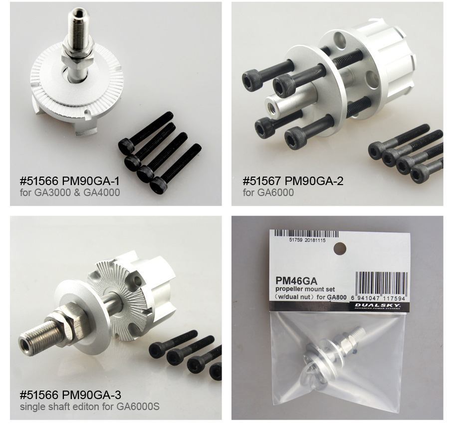 Brushless Motor Thrust Test Stand - Mozzo elica Dualsky serie GA, adattatore